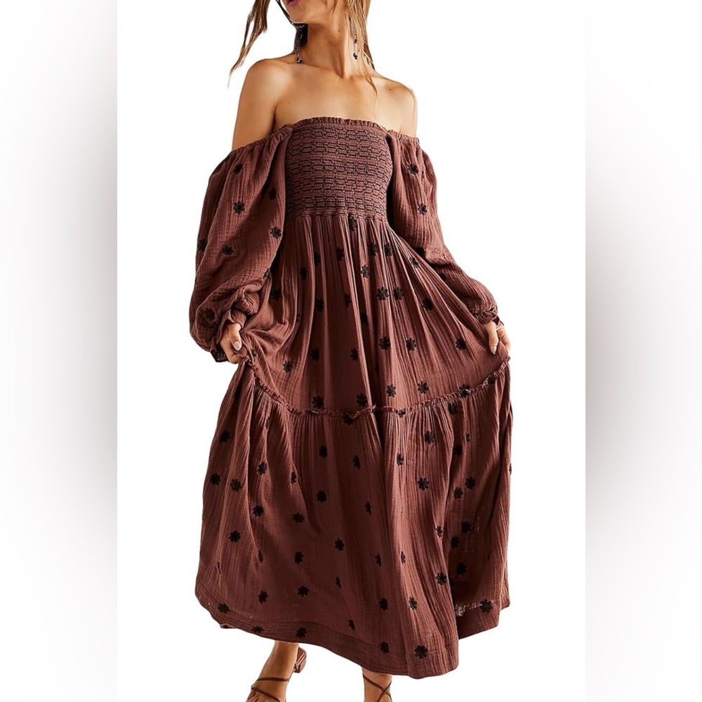 Amazon fashion long sleeved embroidered smocked maxi dress